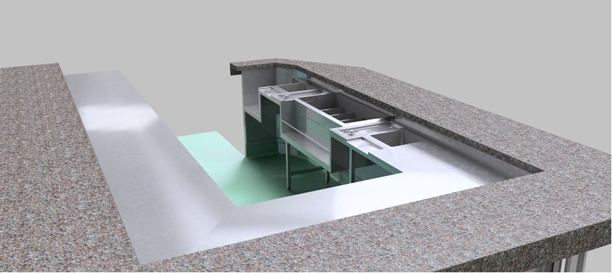 3D CAD render of a stainless steel bar fit-out