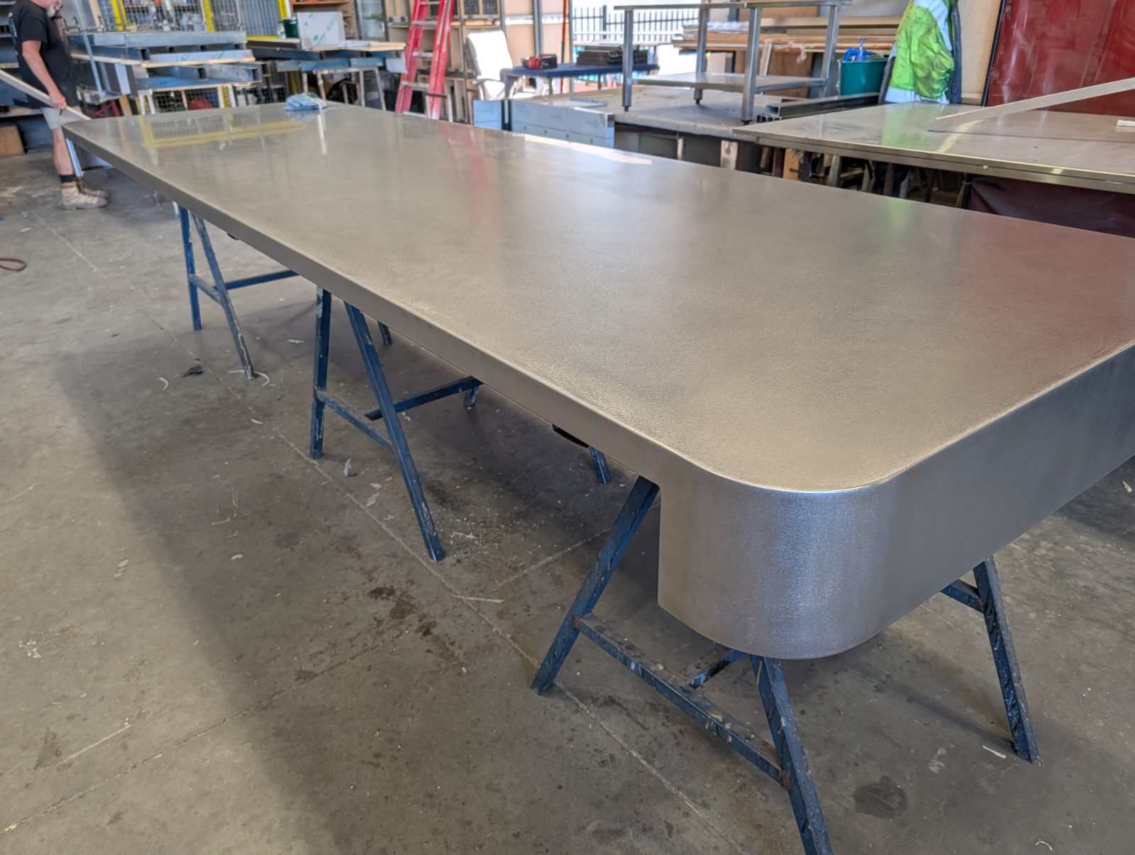 Custom stainless bench fabricated in the Triple X workshop